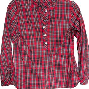 Talbots Red Plaid Button Down Shirt with embellished buttons